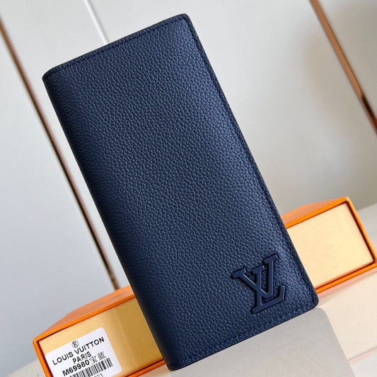 PORTEFEUILLE BRAZZA AEROGRAM 19CM CUIR DE VEAU BLEU
