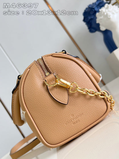 Speedy Bandouliere 20 Cuir de veau Empreinte Monogram Marron Blanc 