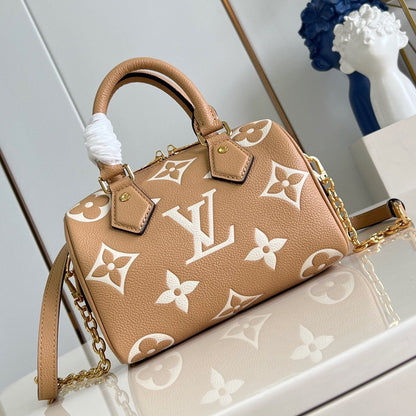 Speedy Bandouliere 20 Cuir de veau Empreinte Monogram Marron Blanc 