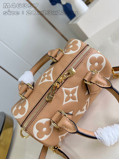 Speedy Bandouliere 20 Cuir de veau Empreinte Monogram Marron Blanc 