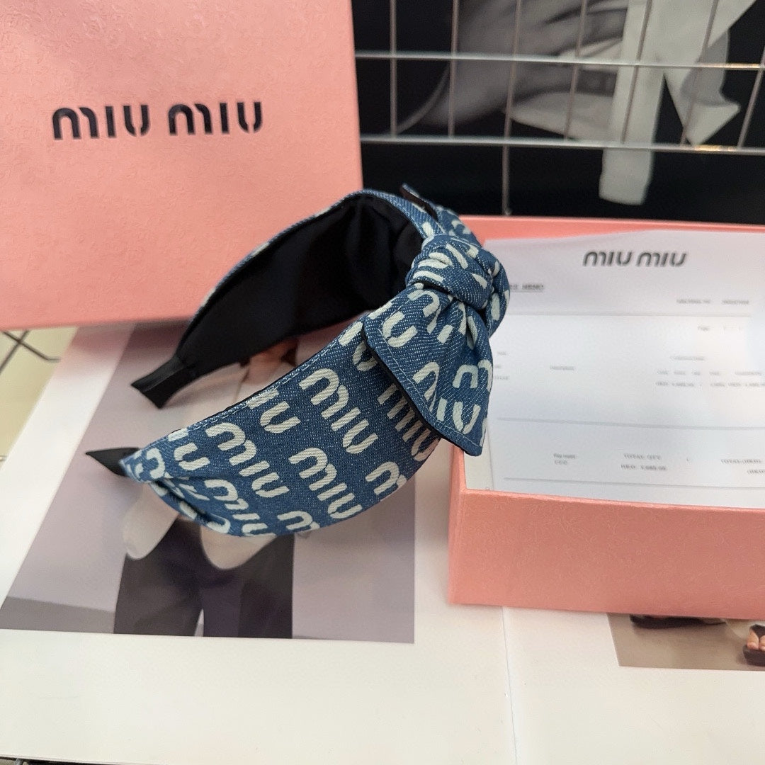 BANDEAU À NŒUD EN JEAN BLEU BALTIQUE MÉLANGÉ BLANC 205577