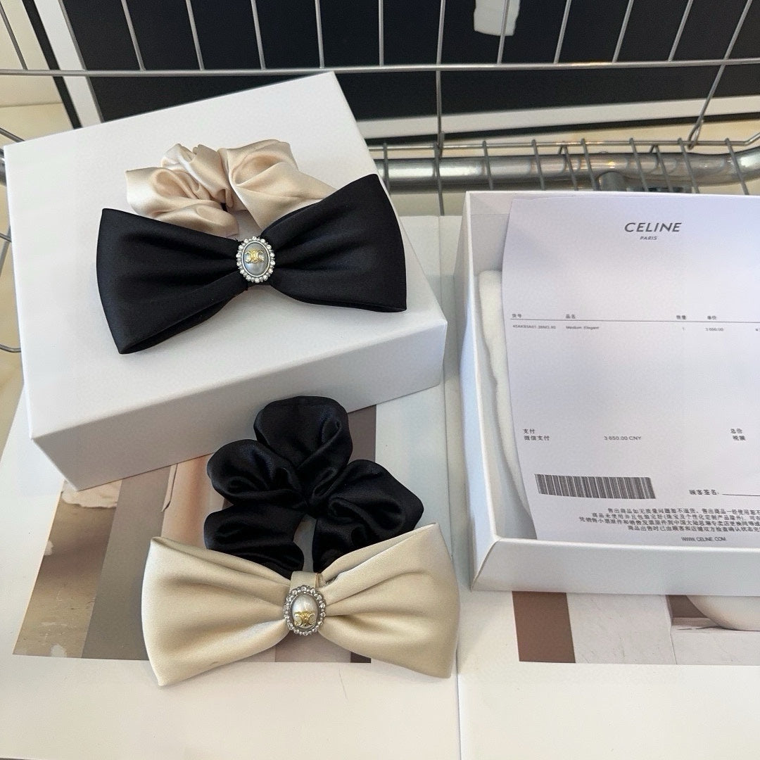 Chouchou en soie noir et blanc mélangé 410891