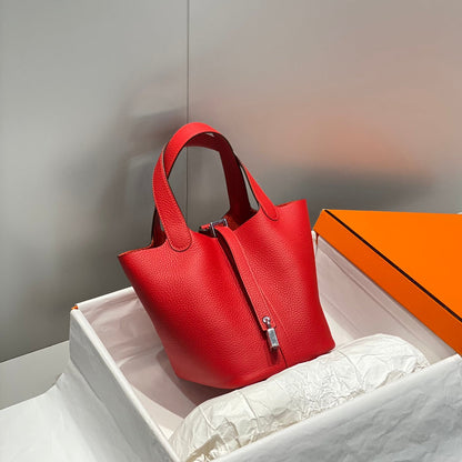 serrure picotin cuir togo rouge quincaillerie argentée