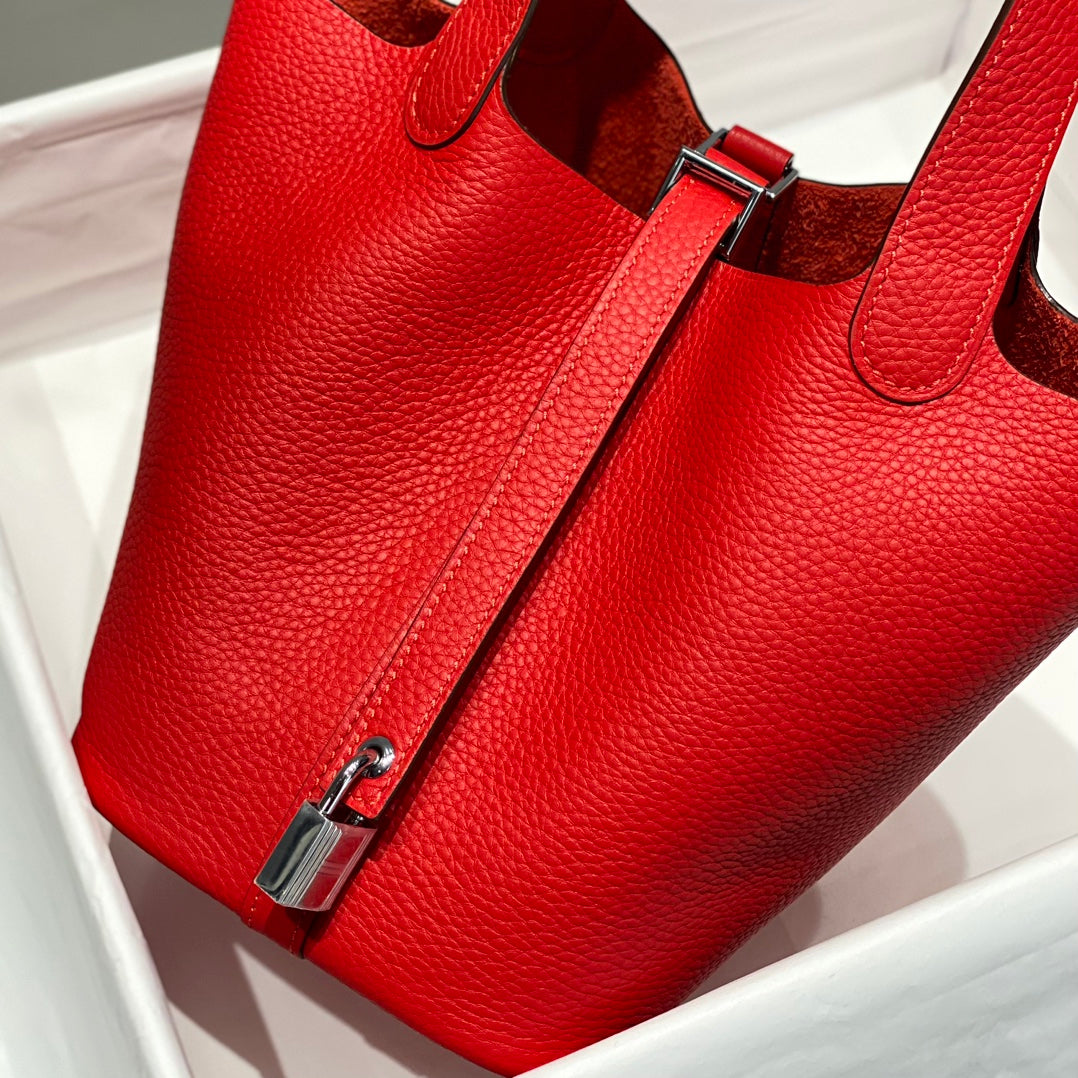 serrure picotin cuir togo rouge quincaillerie argentée