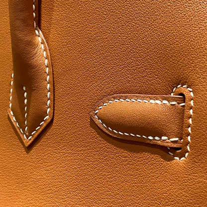 Sac à bandoulière HM Birkin 29 cm en cuir Swift doré et accessoires argentés