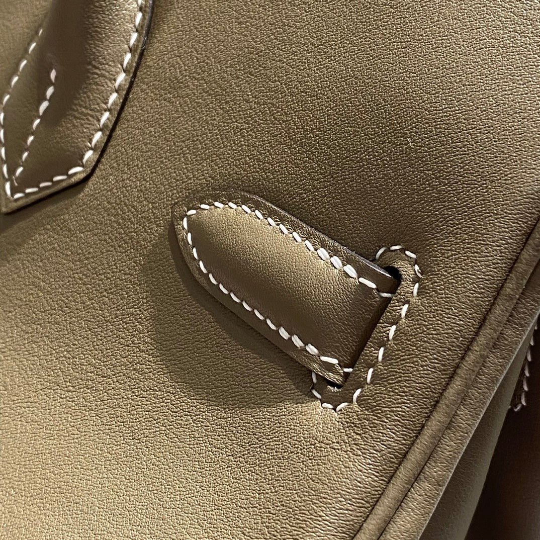 Sac à bandoulière HM Birkin 29 cm en cuir Swift gris éléphant avec accessoires argentés