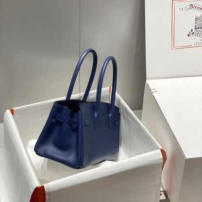Sac à bandoulière HM Birkin 29 cm en cuir Swift bleu foncé avec accessoires argentés