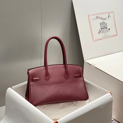 Sac à bandoulière HM Birkin 29 cm en cuir Swift bordeaux avec accessoires argentés