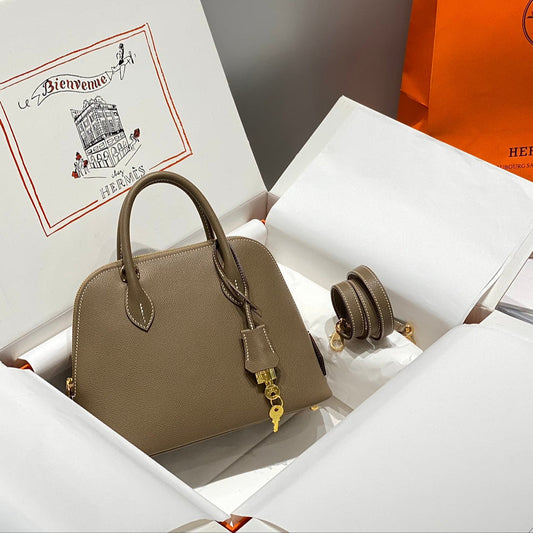 HM Bolide 25 Cuir Epsom Marron Pastel, Ferrures Dorées 237387
