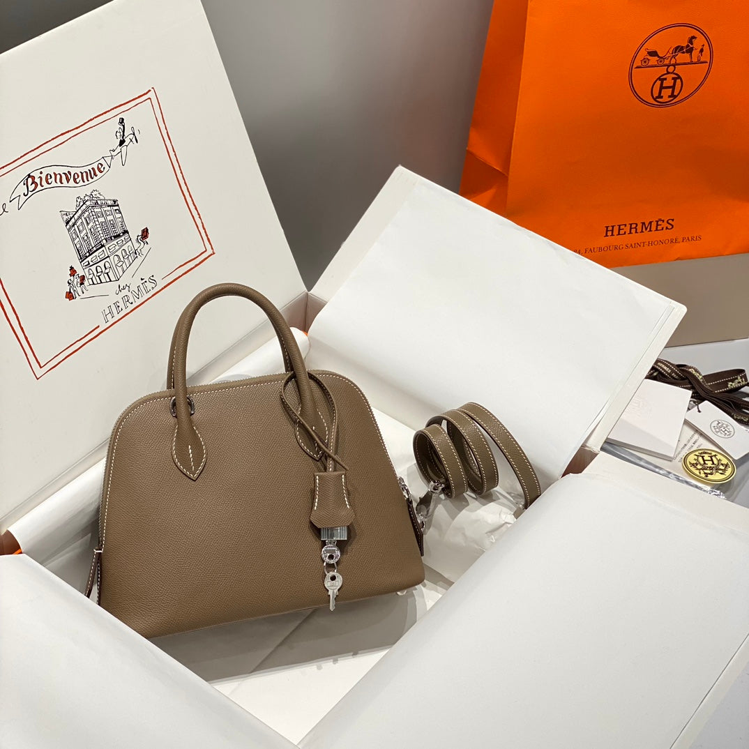 HM Bolide 25 Cuir Epsom Marron Pastel, Ferrures Argentées 237392