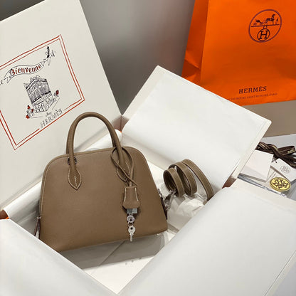 HM Bolide 25 Cuir Epsom Marron Pastel, Ferrures Argentées 237392