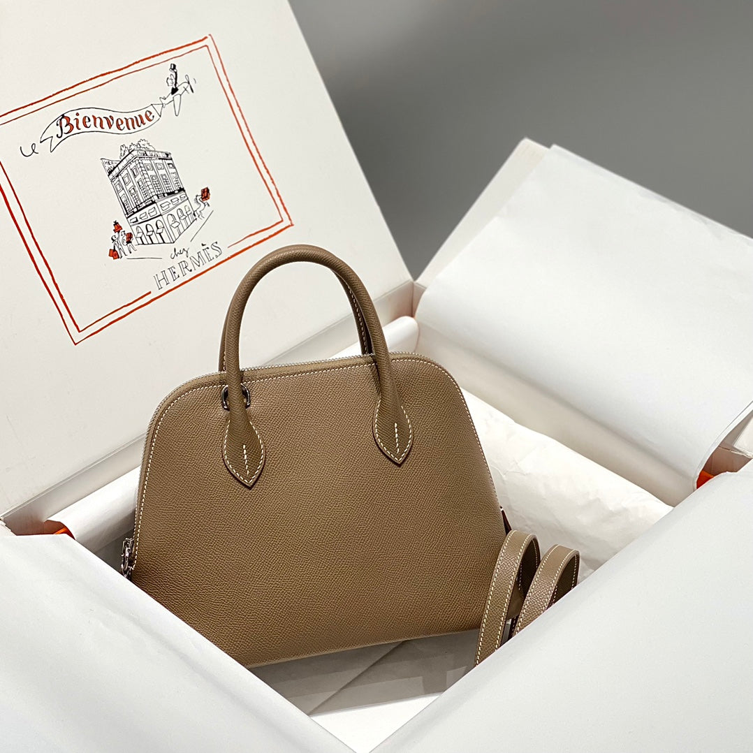 HM Bolide 25 Cuir Epsom Marron Pastel, Ferrures Argentées 237392