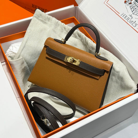 HM Mini Kelly 19 Golden Brown Epsom 243116