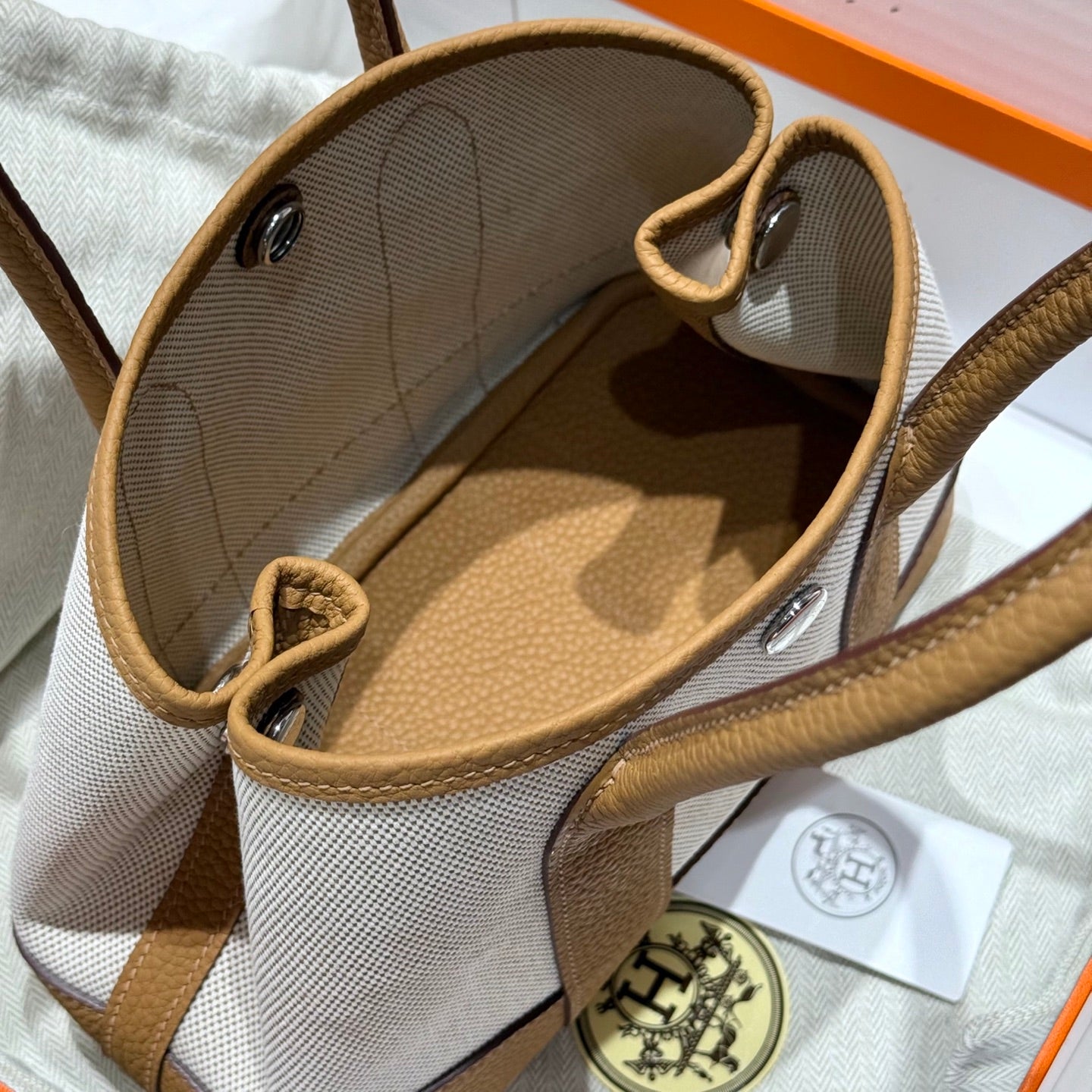 Sac HM Neo Garden 23 en toile camel et cuir de veau Negonda 243331