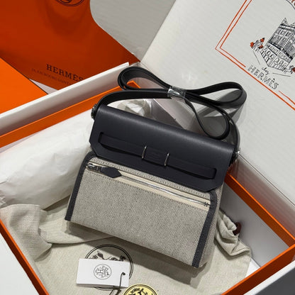 Mini sac Herbag HM Boucle Argent 20 Beige Gris Toile et Cuir de Vache Hunter 243290