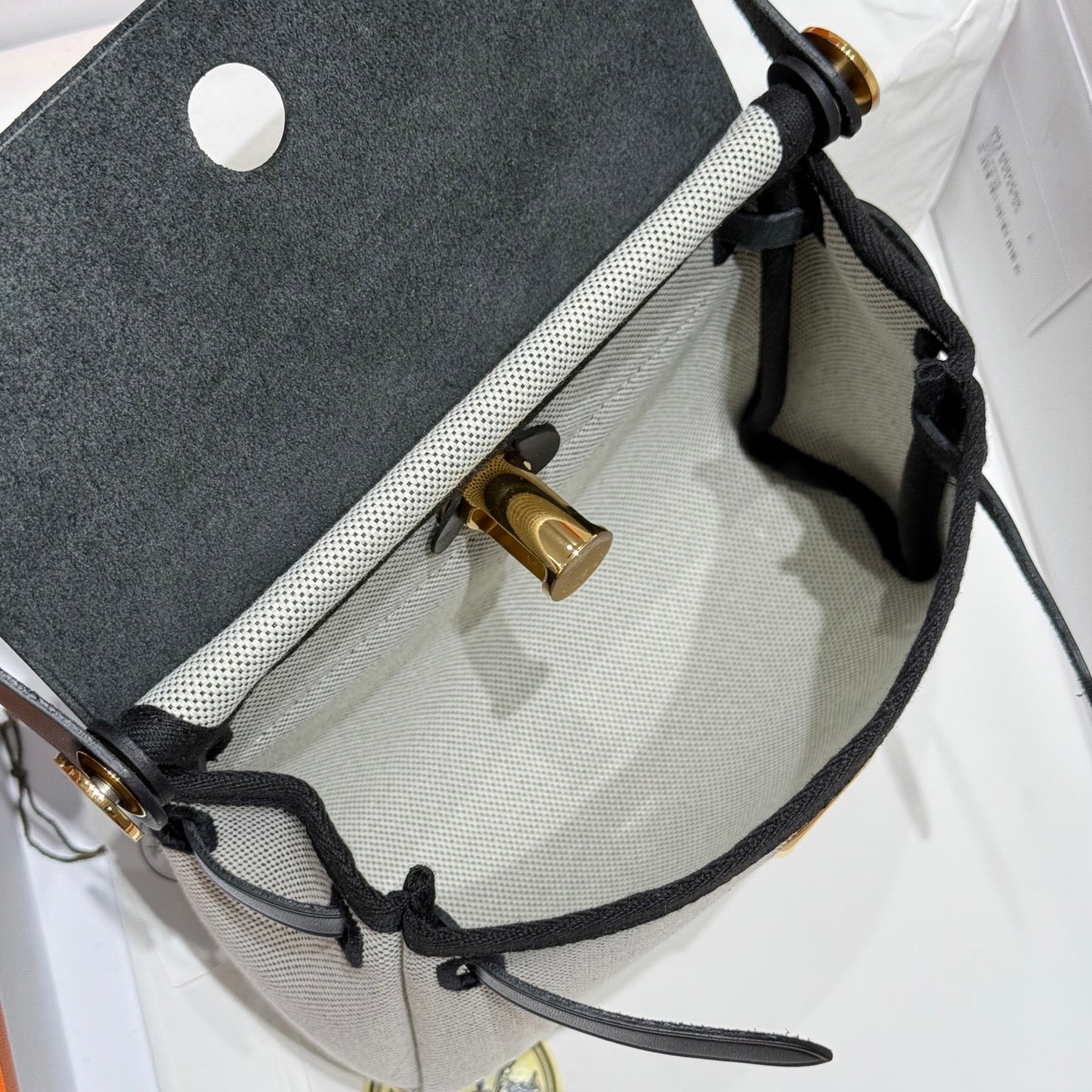 Mini sac Herbag HM Boucle dorée 20 cm Toile écrue et cuir de vachette Hunter 243226