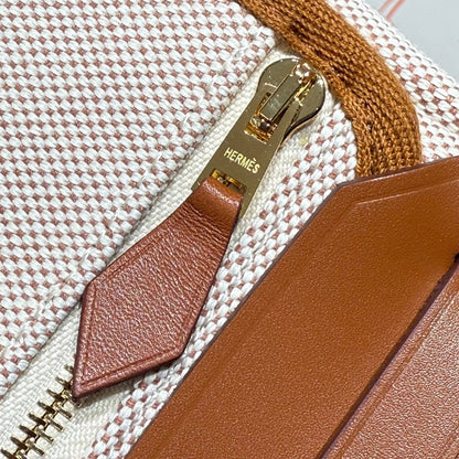 Mini sac Herbag HM Boucle dorée 20 cm Toile beige et cuir de vachette Hunter 243221
