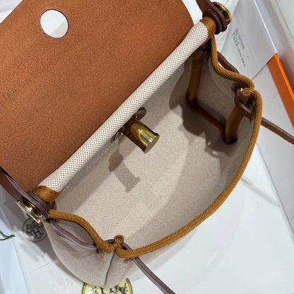 Mini sac Herbag HM Boucle dorée 20 cm Toile beige et cuir de vachette Hunter 243221