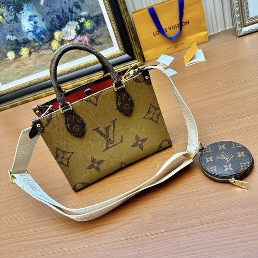 Sac à main LV OnTheGo PM 25 cm en toile monogrammée marron 206023