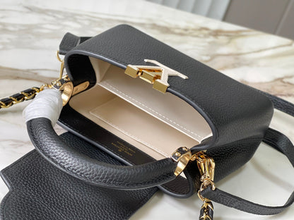 capucines mini 21 cuir taurillon noir et accessoires dorés