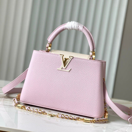 capucines bb 27 cuir taurillon rose accastillage doré