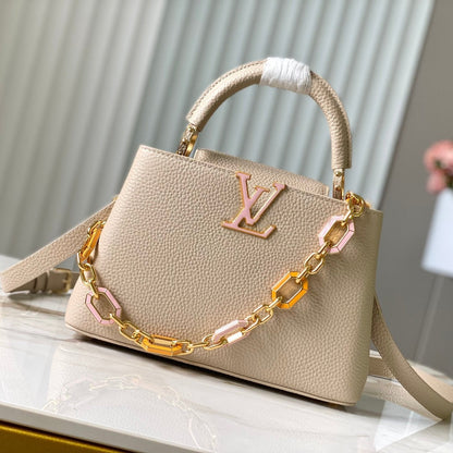 CAPUCINES BB 27CM CUIR TAURILLON BEIGE