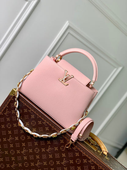 capucines mm 31,5 cuir taurillon rose natte matériel doré