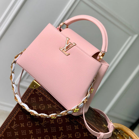 capucines mm 31,5 cuir taurillon rose natte matériel doré