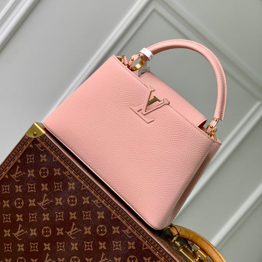 capucines mm 31,5 cuir taurillon rose accastillage doré