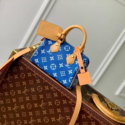 Speedy P9 Bandouliere 18cm en cuir de veau bleu