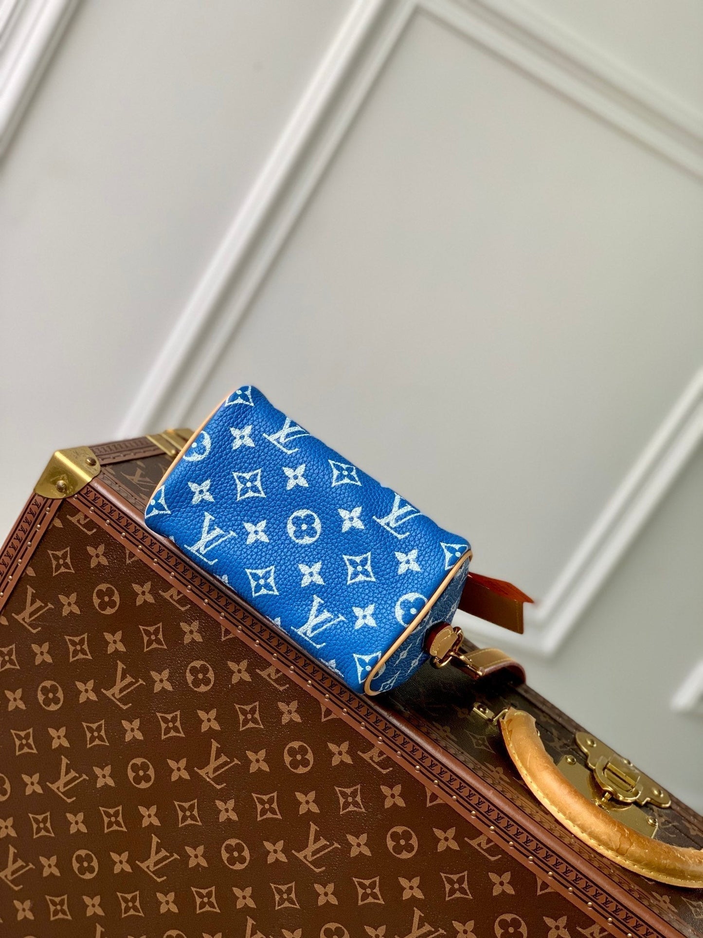 Speedy P9 Bandouliere 18cm en cuir de veau bleu