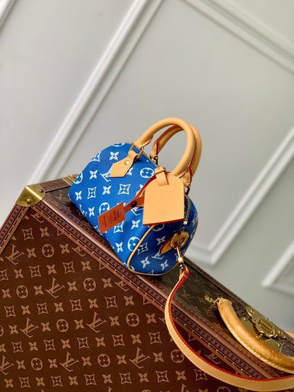 Speedy P9 Bandouliere 18cm en cuir de veau bleu