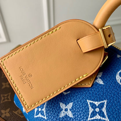 Speedy P9 Bandouliere 18cm en cuir de veau bleu