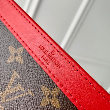Portefeuille portable Gaston 18 pouces en toile monogrammée marron et cuir de veau rouge mélangé