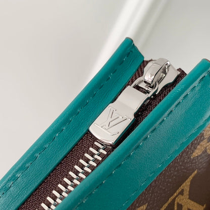 Portefeuille portable Gaston 18 pouces en toile monogrammée marron et cuir de veau vert mélangé