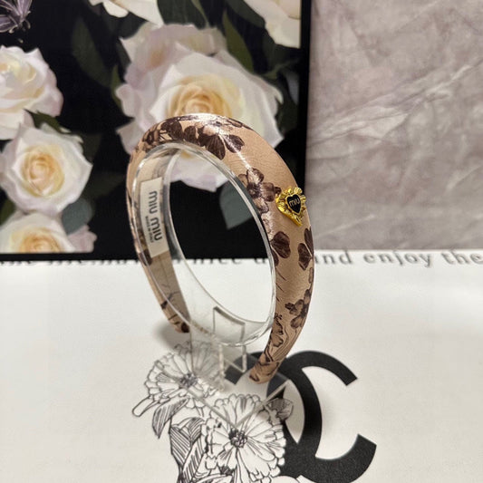 BANDEAU EN SOIE ÉPAIS IMPRIMÉ FLEURS MARRON CLAIR 239957