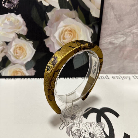 BANDEAU EN SOIE ÉPAIS IMPRIMÉ FLEURS JAUNE DIJON 239959