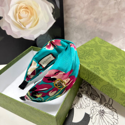 BANDEAU EN SOIE FLEURIE VERT TURQUOISE 252676