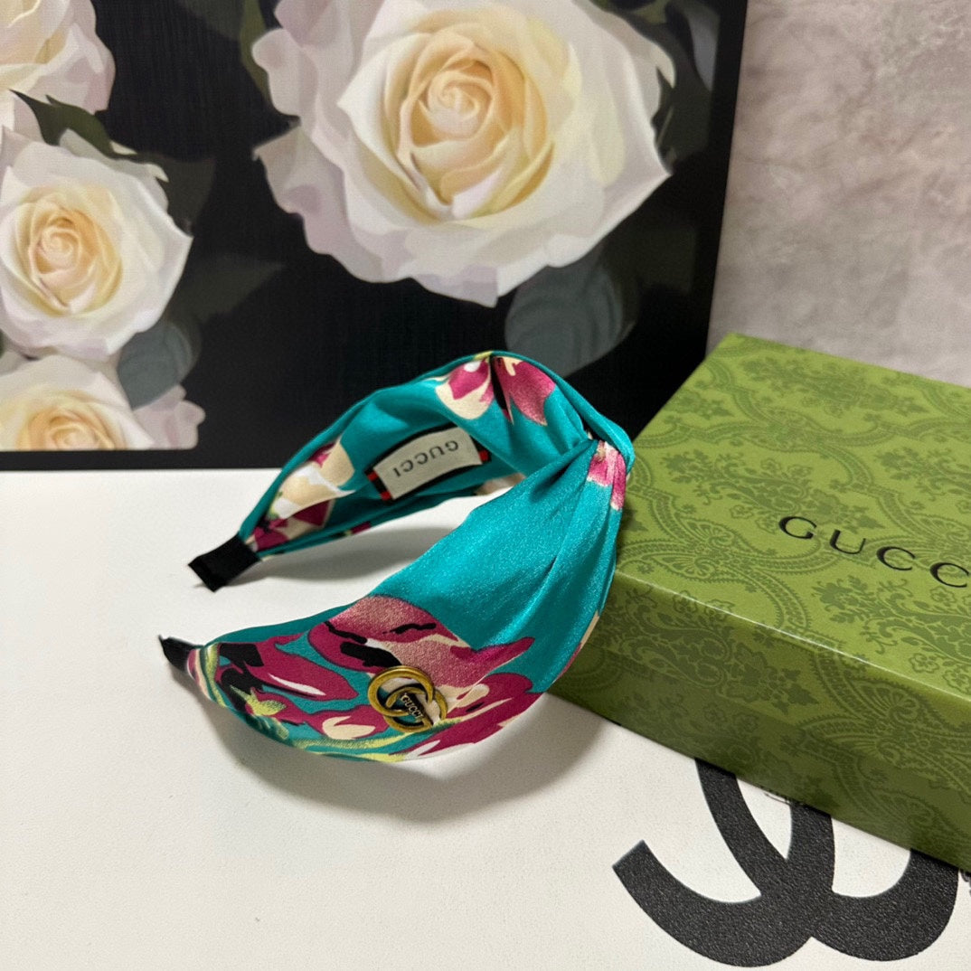 BANDEAU EN SOIE FLEURIE VERT TURQUOISE 252676