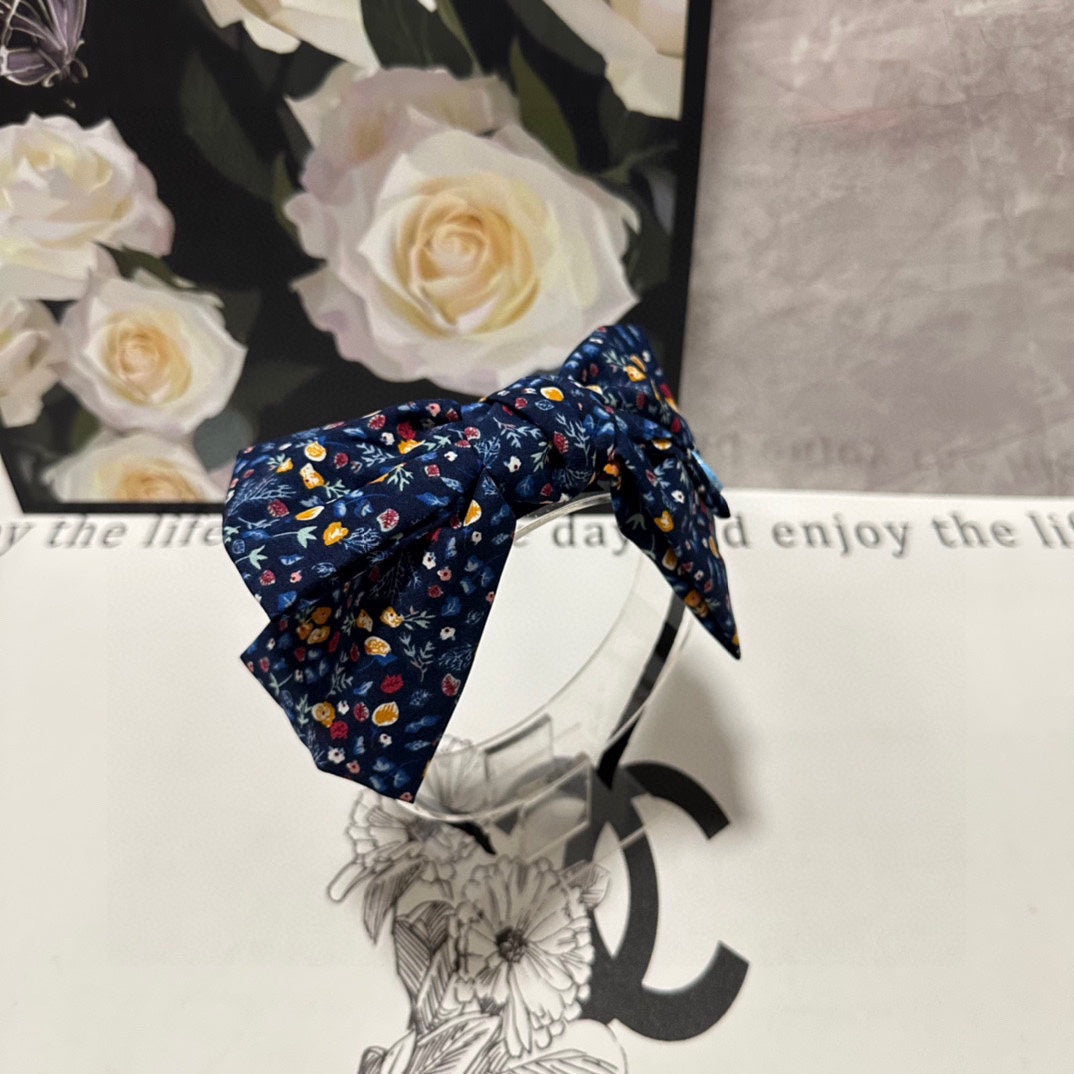 BANDEAU EN TISSU FLEURI BLEU MARINE 385854