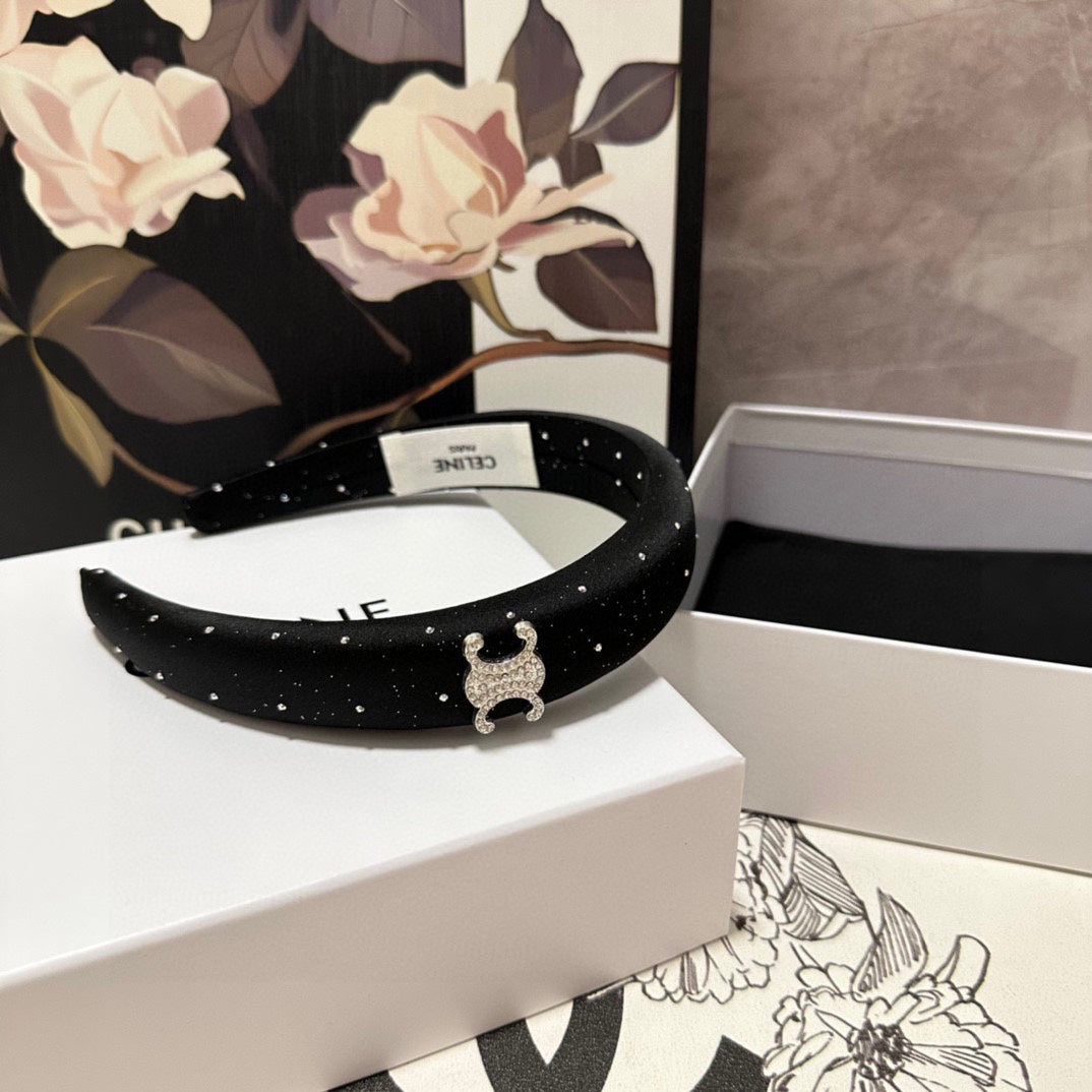 BANDEAU EN SOIE NOIRE AVEC CRISTAL 400485