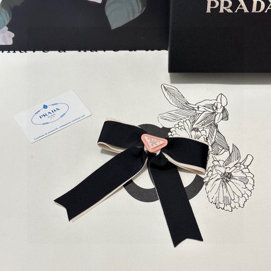 PINCE À CHEVEUX NŒUD EN TISSU NOIR ET BEIGE MÉLANGÉ 406108