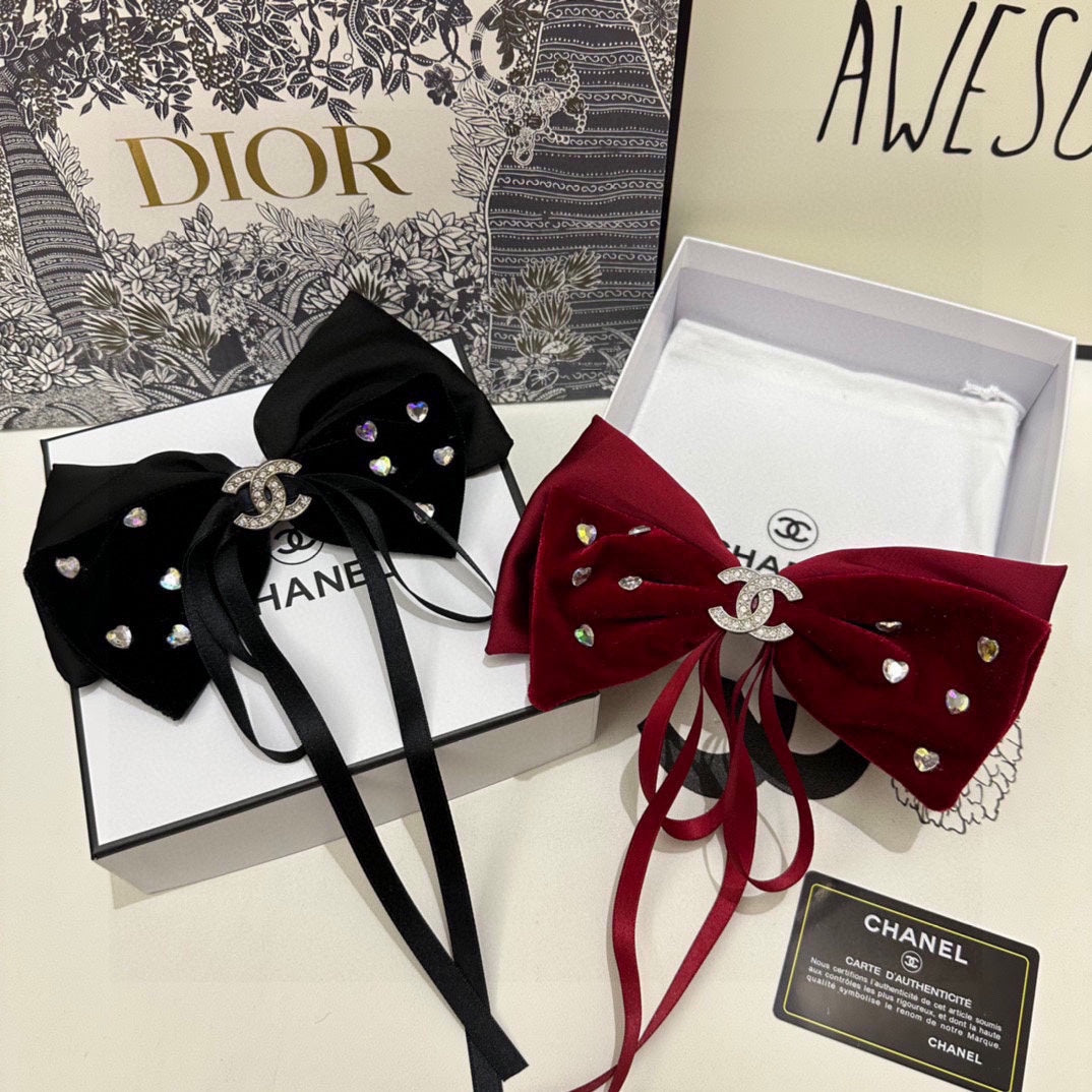 PINCE À CHEVEUX EN VELOURS NOIR AVEC NŒUD ET CRISTAL 412471