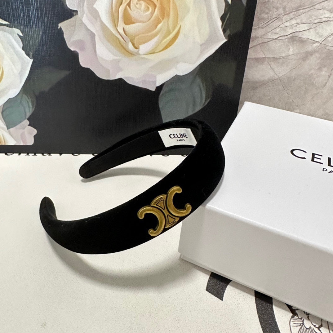 BANDEAU EN VELOURS NOIR AVEC LOGO DORÉ 423596