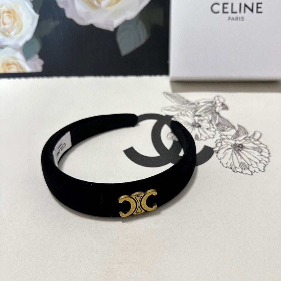 BANDEAU EN VELOURS NOIR AVEC LOGO DORÉ 423596