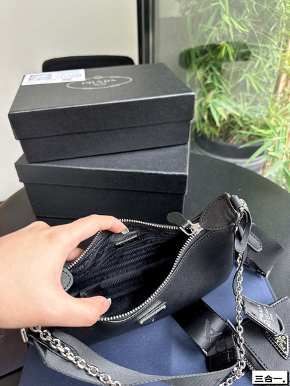 PRA 22 BAG IN BLACK SATIN WITH RHINSTONE SILVER HARDWARE
