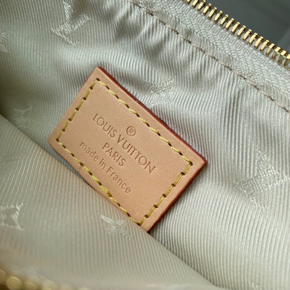 Lv CarryAll 29 Cuir beige Tissu jacquard monogramme blanc