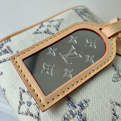LV スピーディ バンドリエール 20 ベージュレザー ホワイトモノグラムジャカード生地