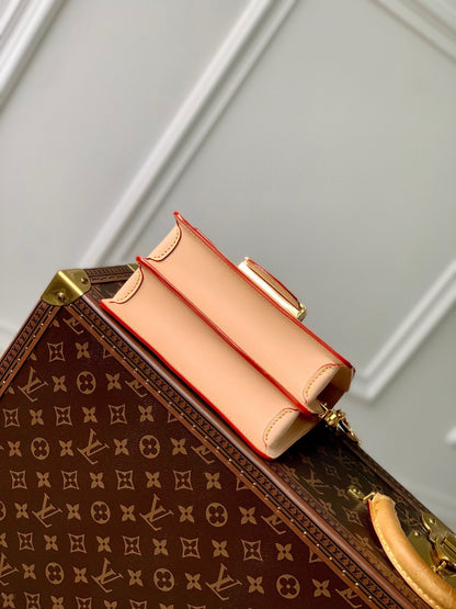 Lv Dauphine 20 Cuir beige Tissu jacquard monogramme blanc