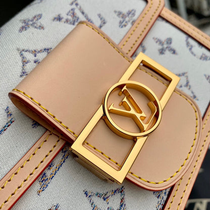 Lv Dauphine 20 Cuir beige Tissu jacquard monogramme blanc